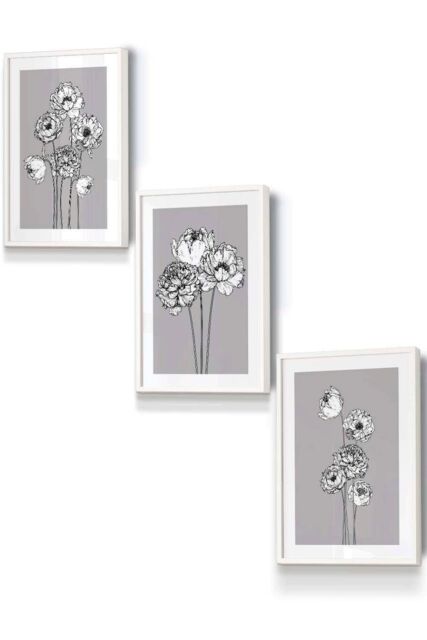 ARTZE Sketch Art Peonies on Grey Framed Wall Art - Small in White - Size: W33 cm x H45 cm x D20mm - image 1