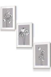 ARTZE Sketch Art Peonies on Grey Framed Wall Art - Small in White - Size: W33 cm x H45 cm x D20mm
