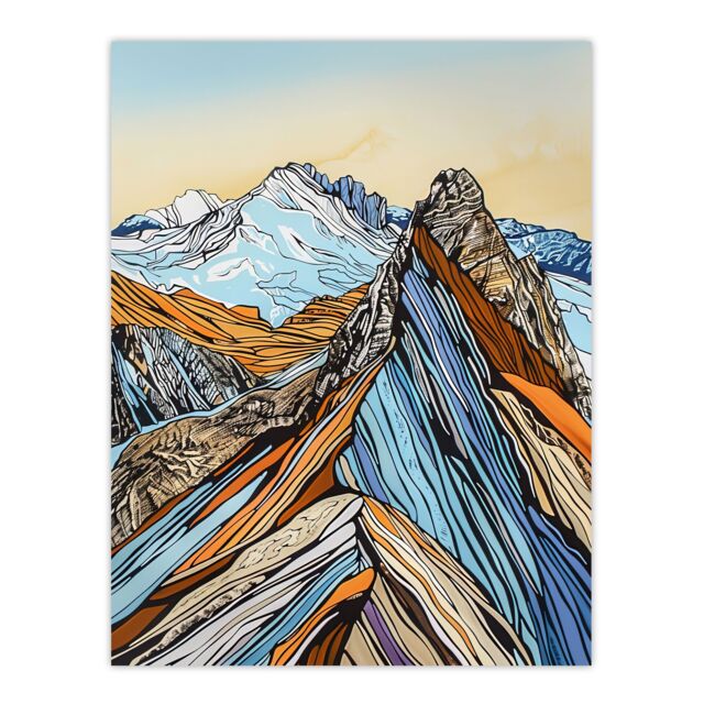 "Artery8 Scafell Pike Mountain Peaks Stylised Landscape Wall Art Print in Blue - Size: W24"" x H32""" - image 1