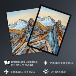 "Artery8 Scafell Pike Mountain Peaks Stylised Landscape Wall Art Print in Blue - Size: W24"" x H32""" - thumbnail 2