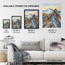 "Artery8 Scafell Pike Mountain Peaks Stylised Landscape Wall Art Print in Blue - Size: W24"" x H32""" - thumbnail 3