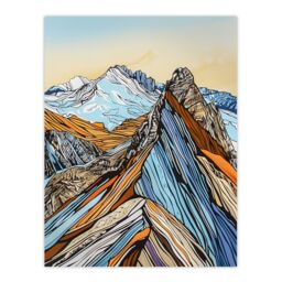 "Artery8 Scafell Pike Mountain Peaks Stylised Landscape Wall Art Print in Blue - Size: W24"" x H32""" - thumbnail 1