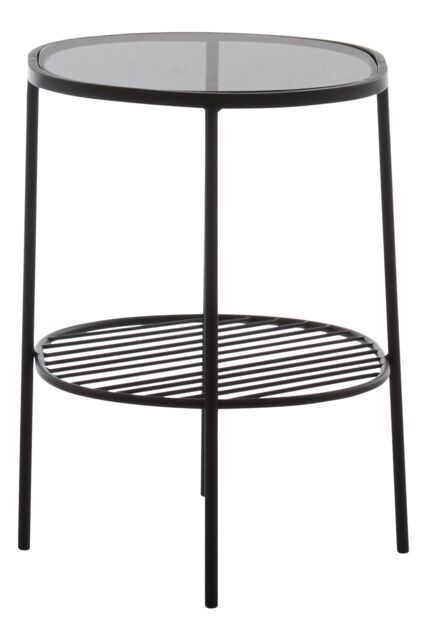 Orsina 2-Tier Side Table, Black Side Table for Living Room, Layered Black Side Table, Glass Top Modern Side Table - image 1