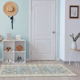 The Rug Shop UK Blue Bordered Floral 7mm Thick Stain Resistant Traditional Rug - Size: 120 cm x 170 cm
