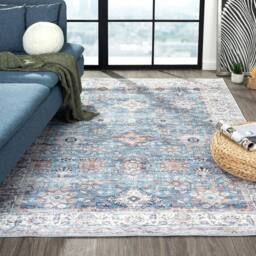 The Rug Shop UK Blue Bordered Floral 7mm Thick Stain Resistant Traditional Rug - Size: 120 cm x 170 cm - thumbnail 4