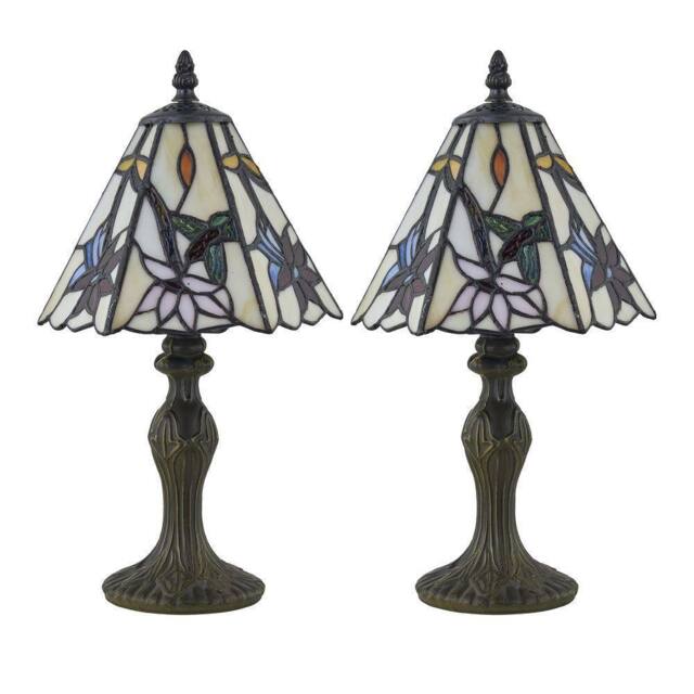 First Choice Lighting Set of 2 Chichester - Tiffany Coloured Glass 36cm Table Lamps in Bronze - image 1