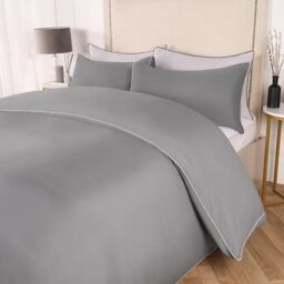 OHS Piped Edge Bedding Set Soft Duvet Cover with Pillowcase in Charcoal - Size: King - thumbnail 4