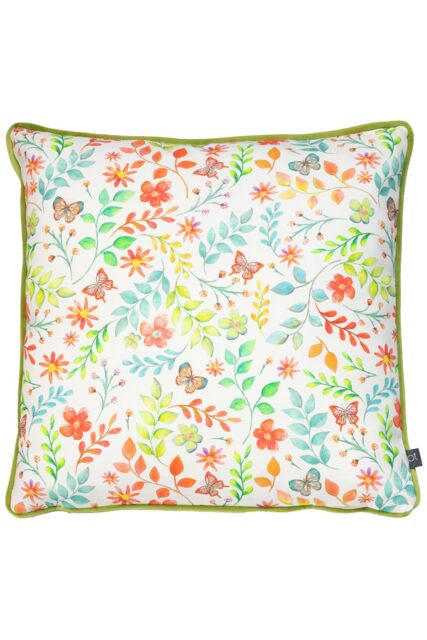 Prestigious Textiles Secret Garden Floral Printed Piped Cushion in Green - Size: 43 cm x 43 cm - image 1