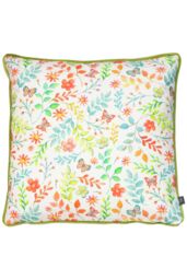 Prestigious Textiles Secret Garden Floral Printed Piped Cushion in Green - Size: 43 cm x 43 cm - thumbnail 1