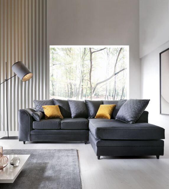 Abakus Direct Chicago Spill-Proof Velvet Right Hand Facing Corner Sofa in Dark Grey - image 1