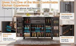 BTM Kitchen Island on Wheels with Foldable Tabletop Storage in Grey - thumbnail 9