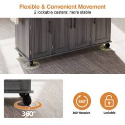 BTM Kitchen Island on Wheels with Foldable Tabletop Storage in Grey - thumbnail 6