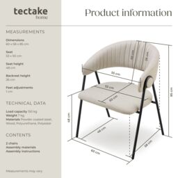 tectake Dining Chair Bedano Set Of 2 - Greige in Beige - Size: 2 Pack - thumbnail 6