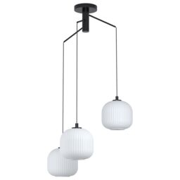Loops Pendant 3 Bulb Ceiling Light Colour Black Shade White Ridged Glass E27 3x40W - thumbnail 1
