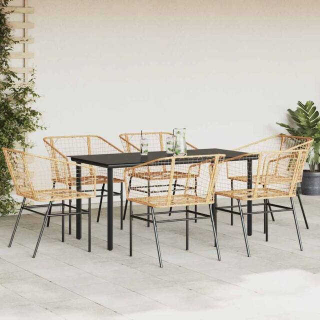 Berkfield Home Beautiful 7 Piece Garden Dining Set Brown Poly Rattan Glass - image 1