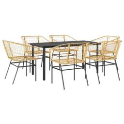 Berkfield Home Beautiful 7 Piece Garden Dining Set Brown Poly Rattan Glass - thumbnail 3