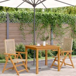 Berkfield Home Garden Chairs 2 pcs Beige Solid Wood Acacia & Poly Rattan - thumbnail 3
