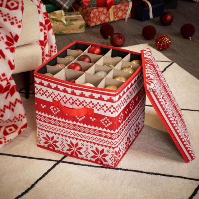 OHS Christmas Bauble Storage Box Festive Decoration Organiser 64 Slots in Red - image 1