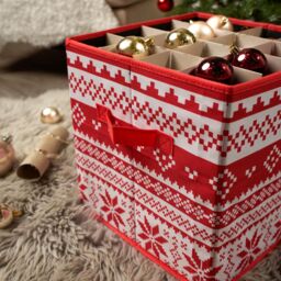 OHS Christmas Bauble Storage Box Festive Decoration Organiser 64 Slots in Red - thumbnail 2