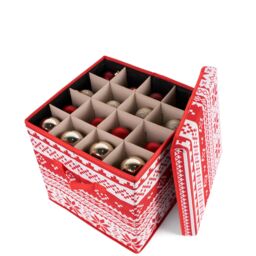 OHS Christmas Bauble Storage Box Festive Decoration Organiser 64 Slots in Red - thumbnail 5