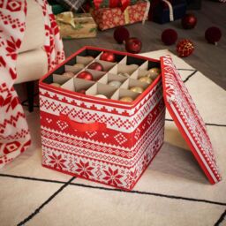 OHS Christmas Bauble Storage Box Festive Decoration Organiser 64 Slots in Red - thumbnail 1
