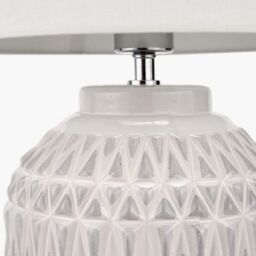 Ruma Small Bronze Textured Aztec Pattern Ceramic Table Lamp with Shade in White - thumbnail 5