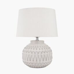 Ruma Small Bronze Textured Aztec Pattern Ceramic Table Lamp with Shade in White - thumbnail 3