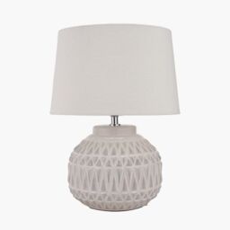 Ruma Small Bronze Textured Aztec Pattern Ceramic Table Lamp with Shade in White - thumbnail 2