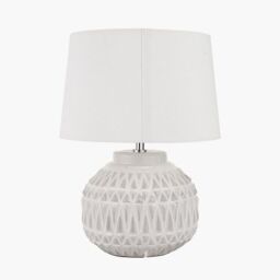 Ruma Small Bronze Textured Aztec Pattern Ceramic Table Lamp with Shade in White - thumbnail 4