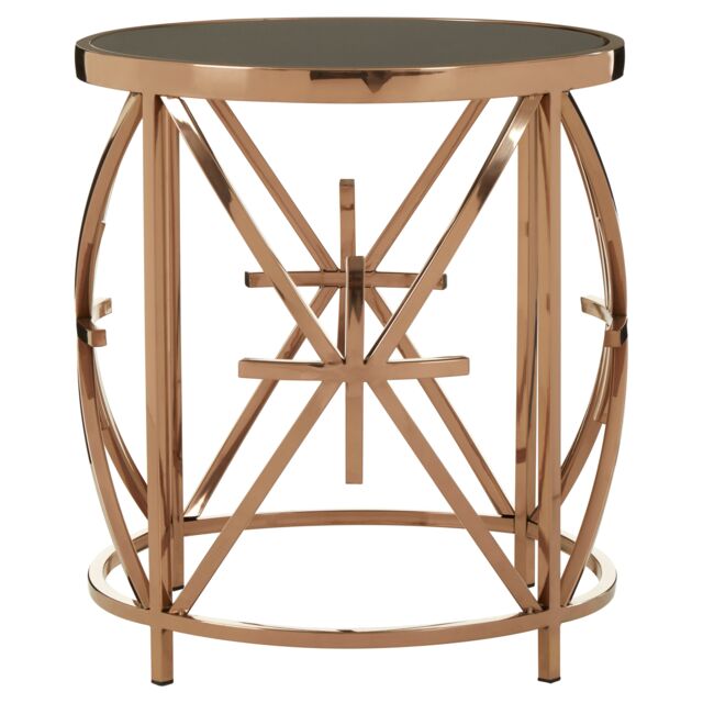 Orsina Round Star Base Side Table, Rose Gold Stainless Steel Frame, Black Tempered Glass Top, Accent Table - image 1