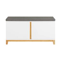 SoBuy Entrance Storage Bench - Padded Seat & Dual Doors - Modern in White - Size: 90 cm x 35 cm - thumbnail 3