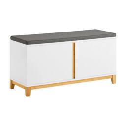 SoBuy Entrance Storage Bench - Padded Seat & Dual Doors - Modern in White - Size: 90 cm x 35 cm - thumbnail 2