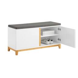 SoBuy Entrance Storage Bench - Padded Seat & Dual Doors - Modern in White - Size: 90 cm x 35 cm - thumbnail 6