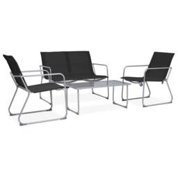 Berkfield Home Comfortable 4 Piece Garden Lounge Set Fabric & Steel Black - thumbnail 2
