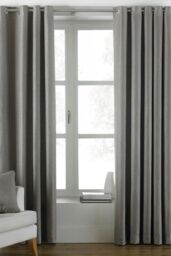 Paoletti Atlantic Twill Woven Eyelet Curtains in Grey - Size: 229 cm width x 183 cm drop