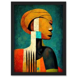 Artery8 Modern African Abstract Gold & Bold Artwork Framed Wall Art Print A4 in Black - thumbnail 1
