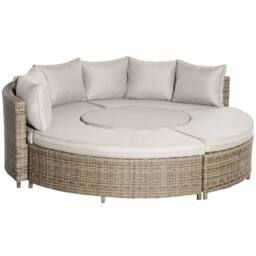 OUTSUNNY 5 PCs Outdoor Rattan Lounge Chair Round Daybed Table Conversation Set w/ Cushion in Grey - thumbnail 2