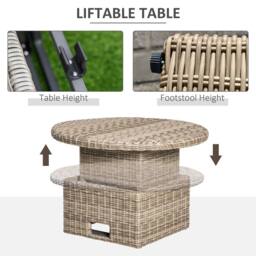OUTSUNNY 5 PCs Outdoor Rattan Lounge Chair Round Daybed Table Conversation Set w/ Cushion in Grey - thumbnail 5