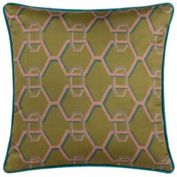 Paoletti Carnaby Chain Geometric Satin Cushion in Olive - Size: 45 cm x 45 cm