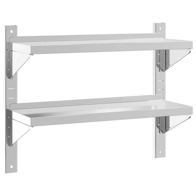 Berkfield Home 2-Tier Wall Shelf 75x23.5x60 cm Silver Stainless Steel - image 1