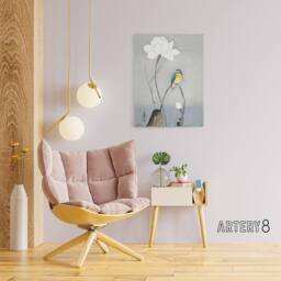 "Artery8 Kingfisher With Lotus Flower Canvas Wall Art Print Ohara Koson in Grey - Size: W18"" x H24""" - thumbnail 3