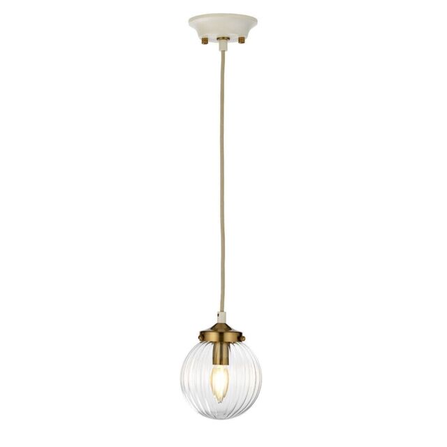 Loops 1 Bulb Ceiling Pendant Cream Painted Aged Brass Finish Plated LED E14 60W in Metallics - image 1