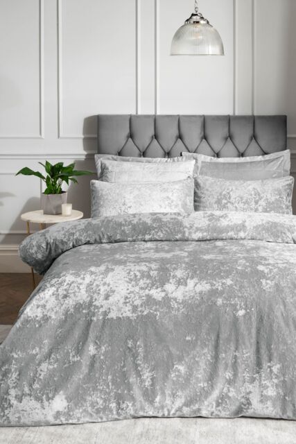 Catherine Lansfield Crushed Velvet Duvet Cover Set - Soft, Durable & Luxury Finish in Silver - Size: Double - image 1