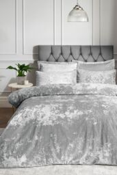 Catherine Lansfield Crushed Velvet Duvet Cover Set - Soft, Durable & Luxury Finish in Silver - Size: Double