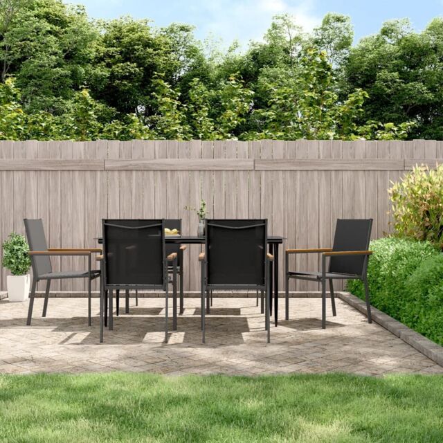 Berkfield Home 7 Piece Garden Dining Set Black Textilene & Steel - image 1