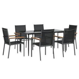 Berkfield Home 7 Piece Garden Dining Set Black Textilene & Steel - thumbnail 3