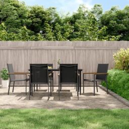 Berkfield Home 7 Piece Garden Dining Set Black Textilene & Steel - thumbnail 1