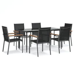 Berkfield Home 7 Piece Garden Dining Set Black Textilene & Steel - thumbnail 2