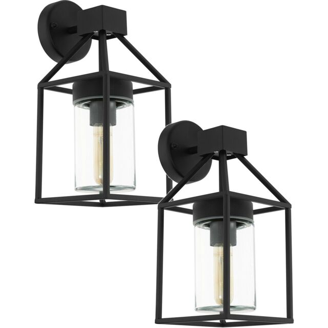 Loops 2 PACK IP44 Outdoor Wall Light Black & Square Glass shade 60W E27 Porch Lamp - image 1