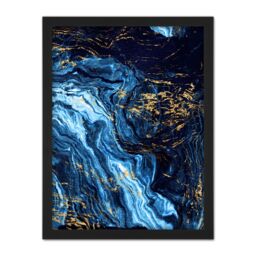 "Artery8 Wall Art Print Abstract Dark Blue Gold Pour Large Large Framed Wall Décor Art in White - Size: W18"" x H24""" - thumbnail 1